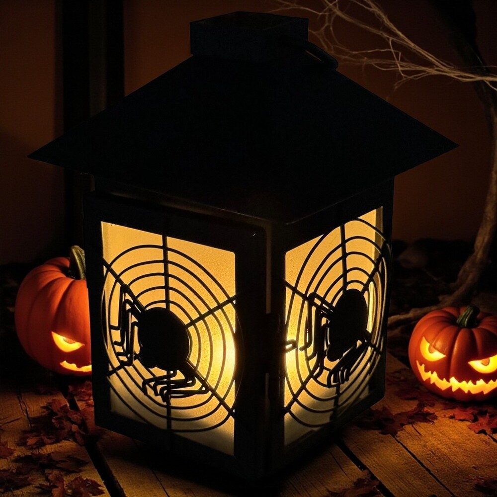 Halloween Spider Web Lantern Black Light Candle Glow Spooky Haunted Hanging RARE